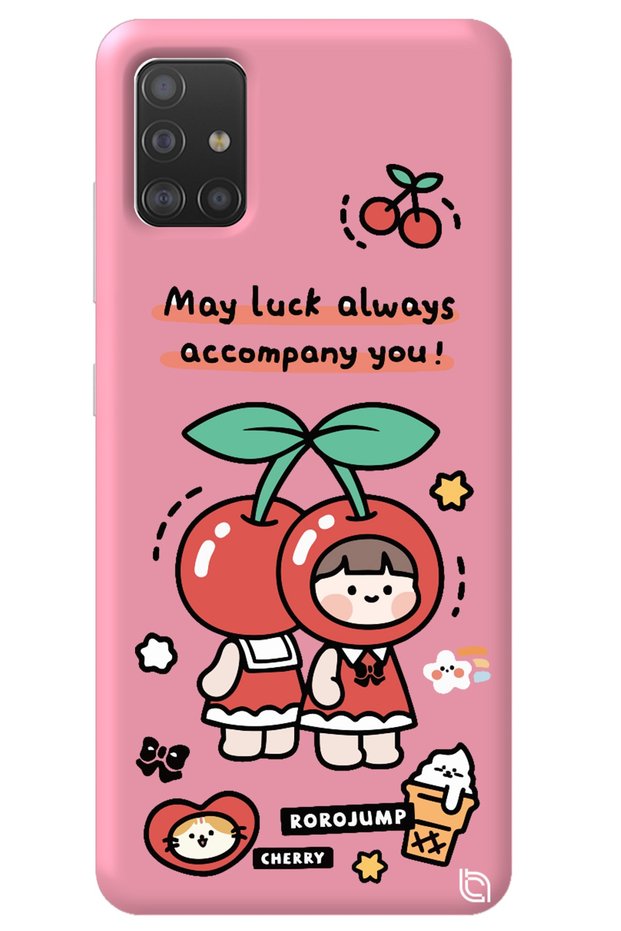 Samsung A71 Pink Colored Cherry Velvet Patterned Silicone Phone Case