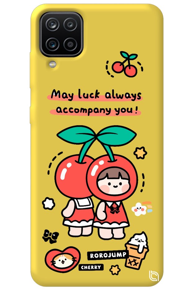 Samsung Galaxy A12 Yellow Color Cherry Velvet Patterned Silicone Phone Case