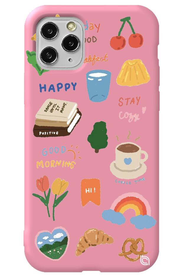 iPhone 11 Pro Max Pink Color Sticker Velvet Patterned Silicone Phone Case