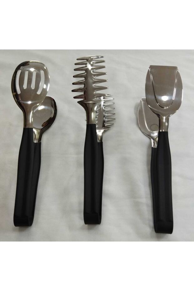 B 3 Parça Siyah Çelik Servis Maşa Seti - 1