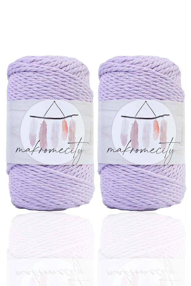Premium 3 Twist Cotton Macrame Thread 3mm Three Twist Screening Macrame Rope 250 Gr Set of 2 2 Lilac