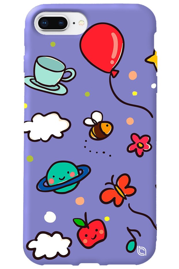 iPhone 8 Plus Lilac Colored Bee Balloon Inside Velvet Patterned Silicone Phone Case