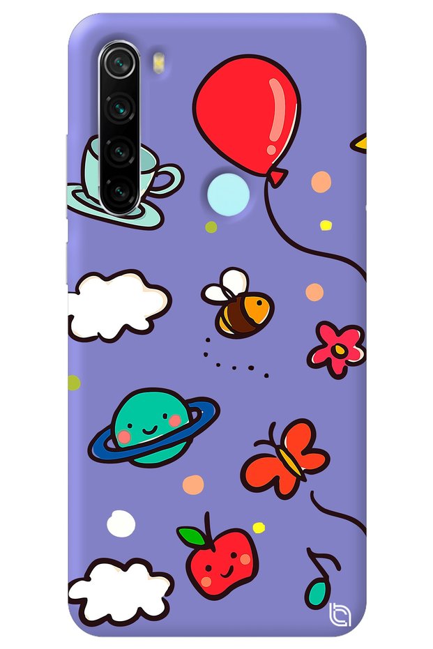 Xiaomi Redmi Note 8 Lilac Color Bee Balloon Silicone Phone Case with Velvet Pattern Inside