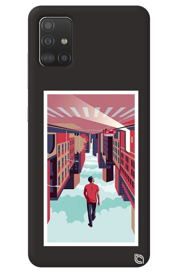 Samsung A51 Black Color Reverse City Velvet Patterned Silicone Phone Case