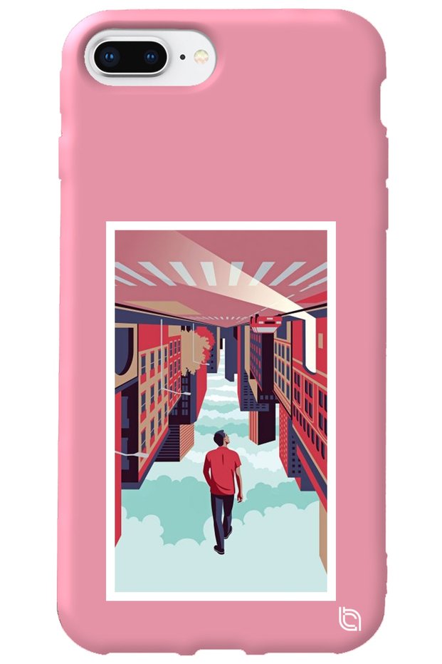 iPhone 8 Plus Pink Color Inverted Urban Velvet Patterned Silicone Phone Case
