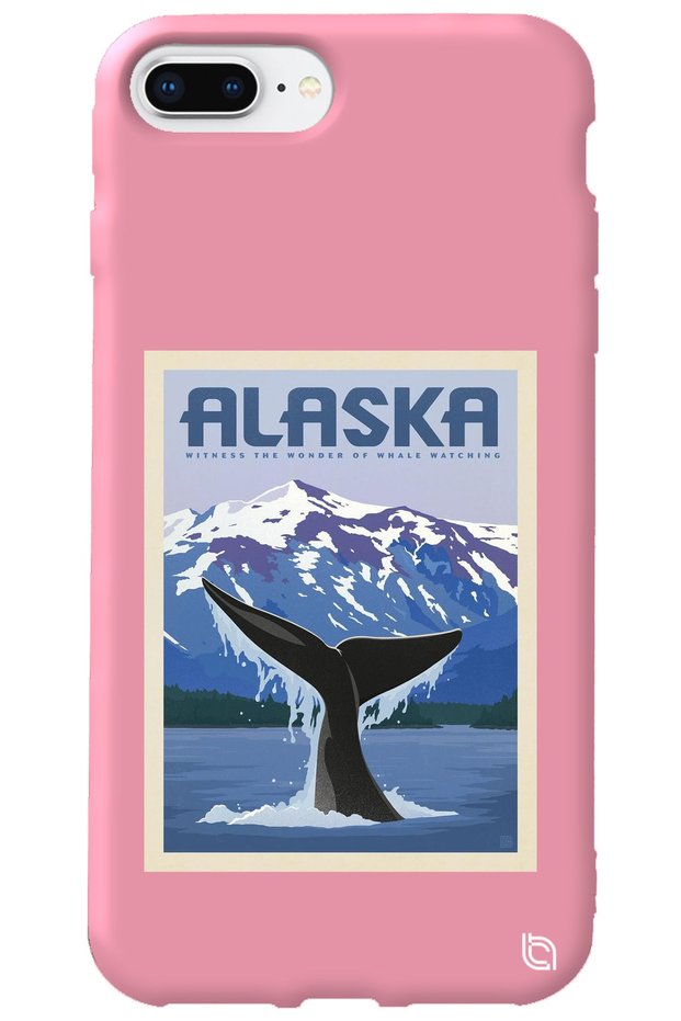 iPhone 8 Plus Pink Colored Alaska Velvet Patterned Silicone Phone Case