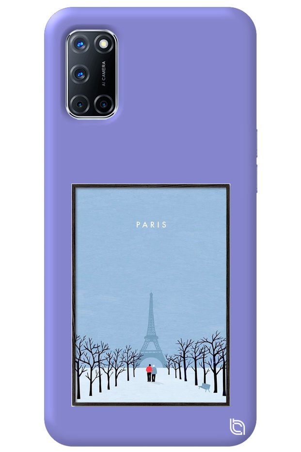 Silicone Phone Case with Velvet Pattern Inside Oppo A72 Lilac Color Paris Poster