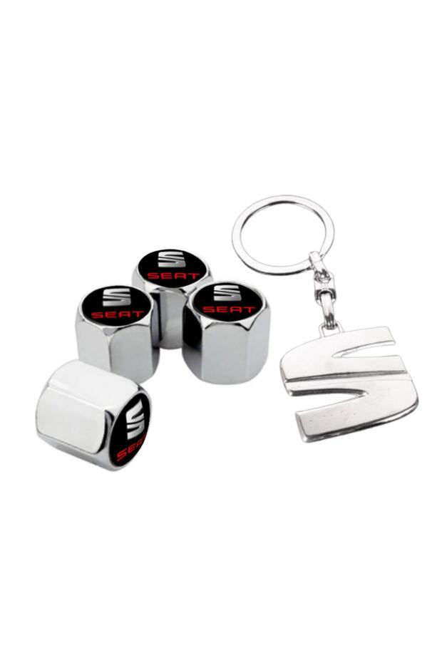 Seat Altea Chrome Color Valve Cover 4 Pieces and Chrome Keychain