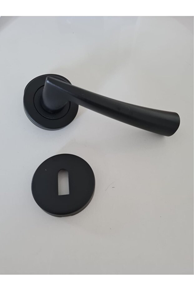 Alüminyum/çelik Hazal Mat Siyah Yuvarlak Rozetli Oda Kapı Kolu (1 Takım) - 2