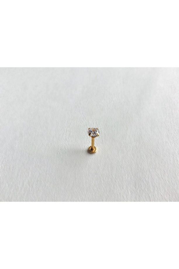 Cerrahi Çelik Gold Yuvarlak Tek Taş Piercing , Kıkırdak , Tragus - 2