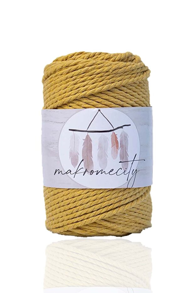 3 Twist Cotton Macrame Thread 3mm Three Twist Screening Macrame Rope 250 Gr Mustard - 1