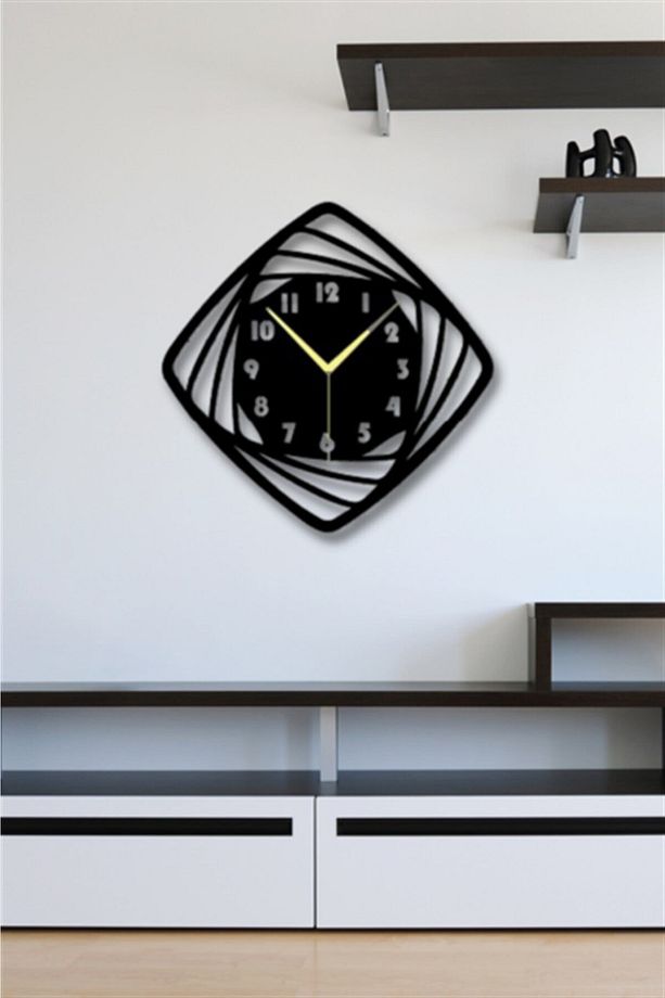 Siyah Ahşap Hipnoz Duvar Saati - Salon Oturma Yatak Odası Ofis Antre Için 45x45 Cm Duvar Dekoru - 1
