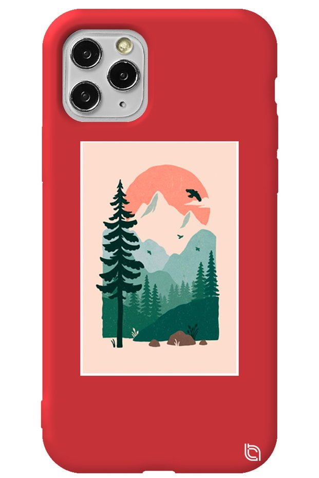 iPhone 11 Pro Max Red Color Wild Oak Velvet Patterned Silicone Phone Case