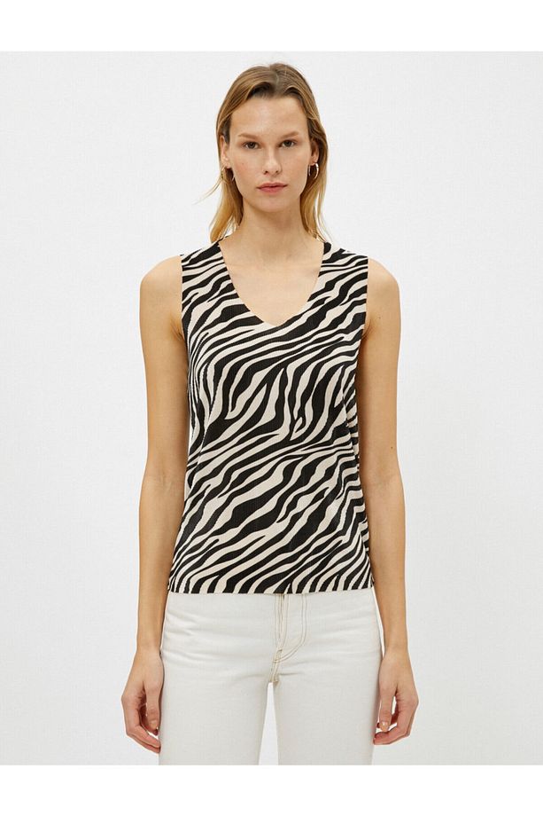 Kadın Zebra Desenli Atlet V Yaka Atlet - 3