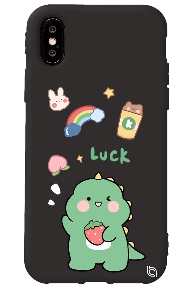 iPhone XS Black Color Dinosaur Velvet Patterned Silicone Phone Case