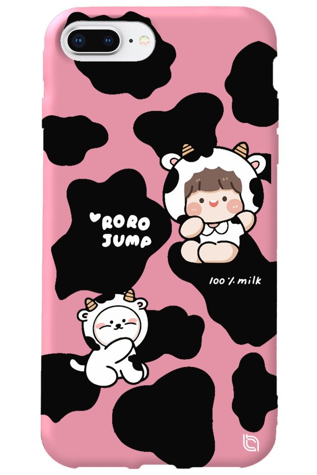iPhone 7 Plus Pink Color Cow Inside Velvet Patterned Silicone Phone Case