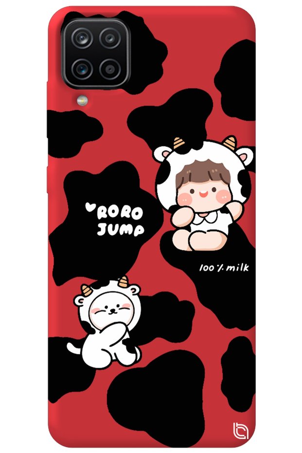 Silicone Phone Case for Samsung Galaxy A12 Red Color Cow Inside Velvet Pattern
