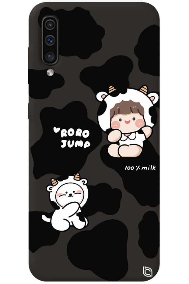 Silicone Phone Case for Samsung Galaxy A70 Black Color Cow Inside Velvet Pattern