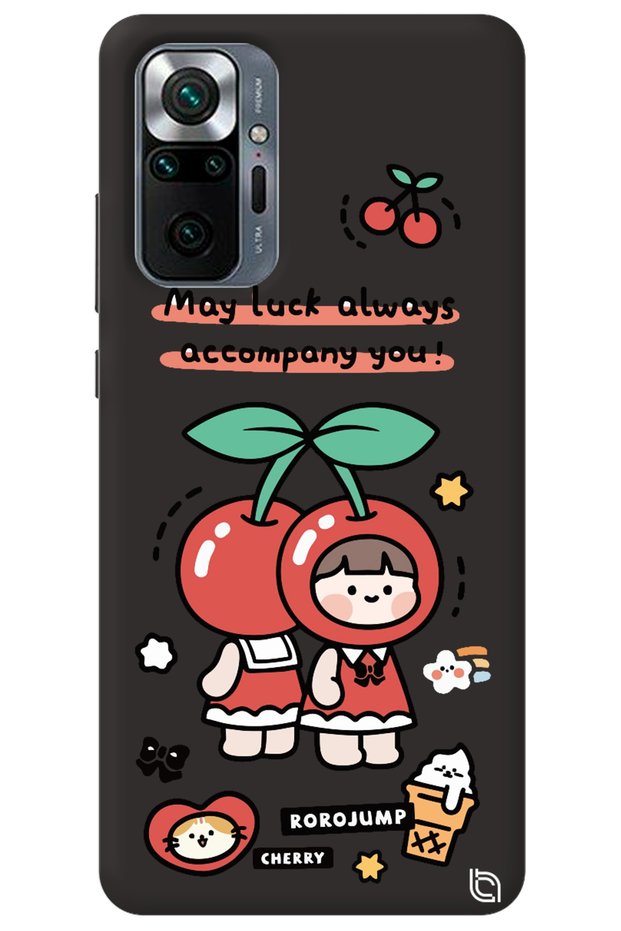 Xiaomi Redmi Note 10 Pro Black Color Cherry Velvet Patterned Silicone Phone Case