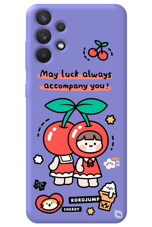 Samsung A32 Lilac Colored Cherry Velvet Patterned Silicone Phone Case
