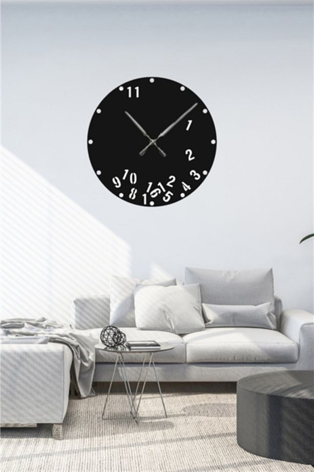 Siyah Ahşap Esprili Duvar Saati - Salon Oturma Çocuk Odası Ofis Antre Için 45x45cm Duvar Dekoru - 3