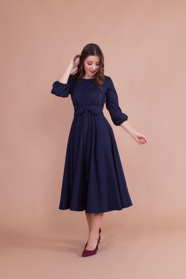 Women's Navy Blue Plus Size Midi-Length Dress