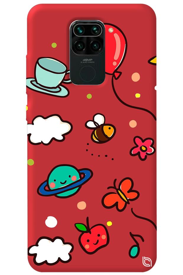 Xiaomi Redmi Note 9 Red Color Bee Balloon Inside Velvet Patterned Silicone Phone Case