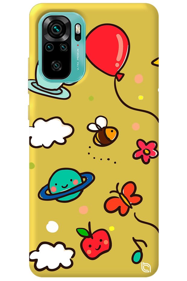 Xiaomi Redmi Note 10 Yellow Color Bee Balloon Inside Velvet Patterned Silicone Phone Case