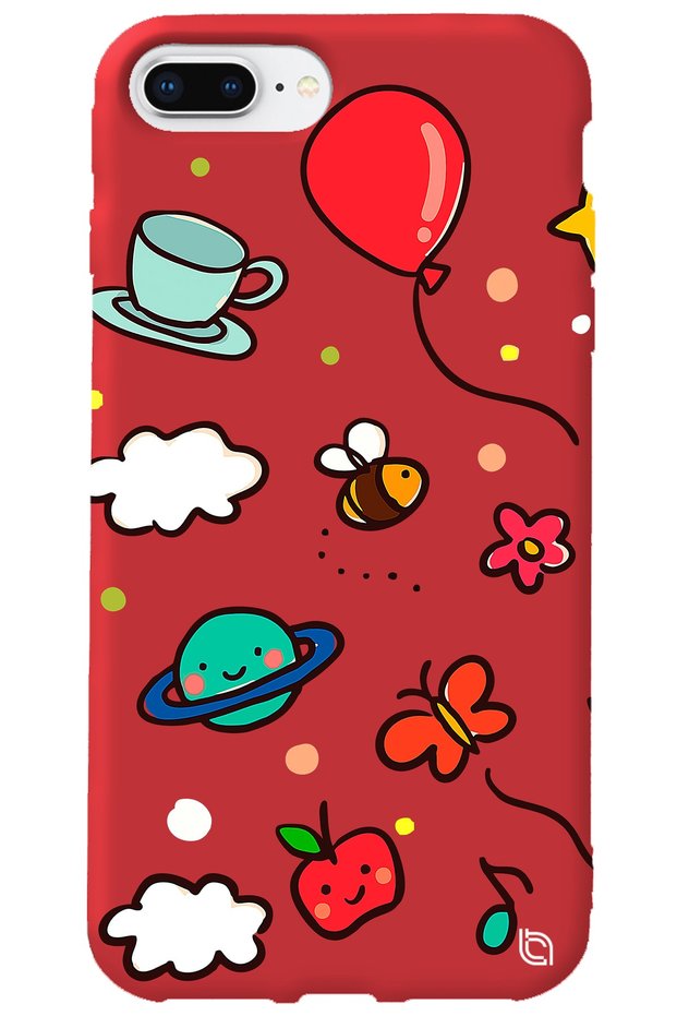 Silicone Phone Case for iPhone 8 Plus Red Color Bee Balloon Inside Velvet Pattern