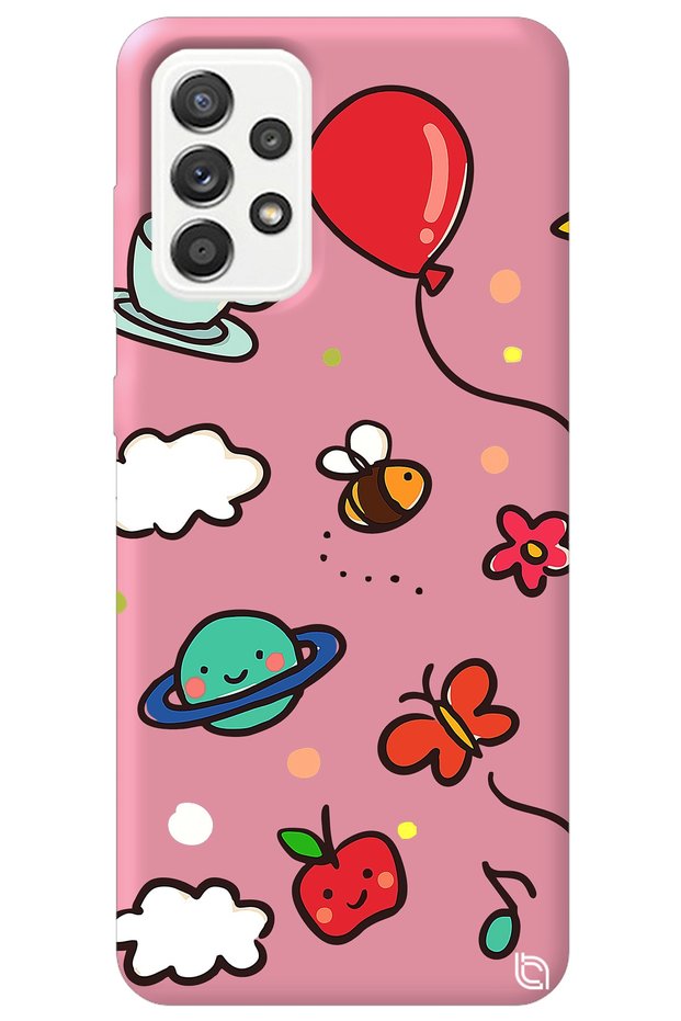Silicone Phone Case for Samsung Galaxy A52 Pink Color Bee Balloon Inside Velvet Pattern