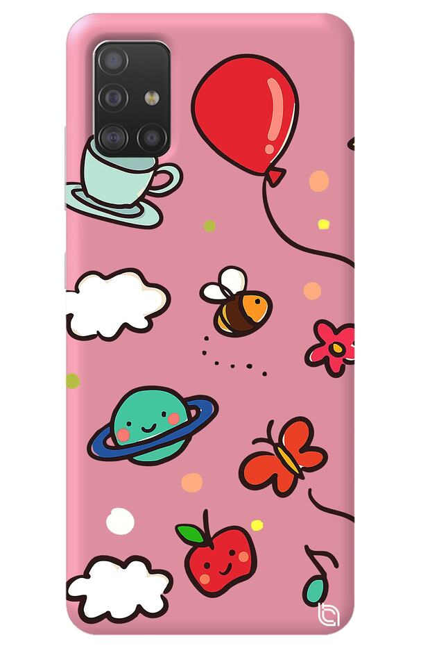 Samsung A51 Pink Color Bee Balloon Inside Velvet Patterned Silicone Phone Case