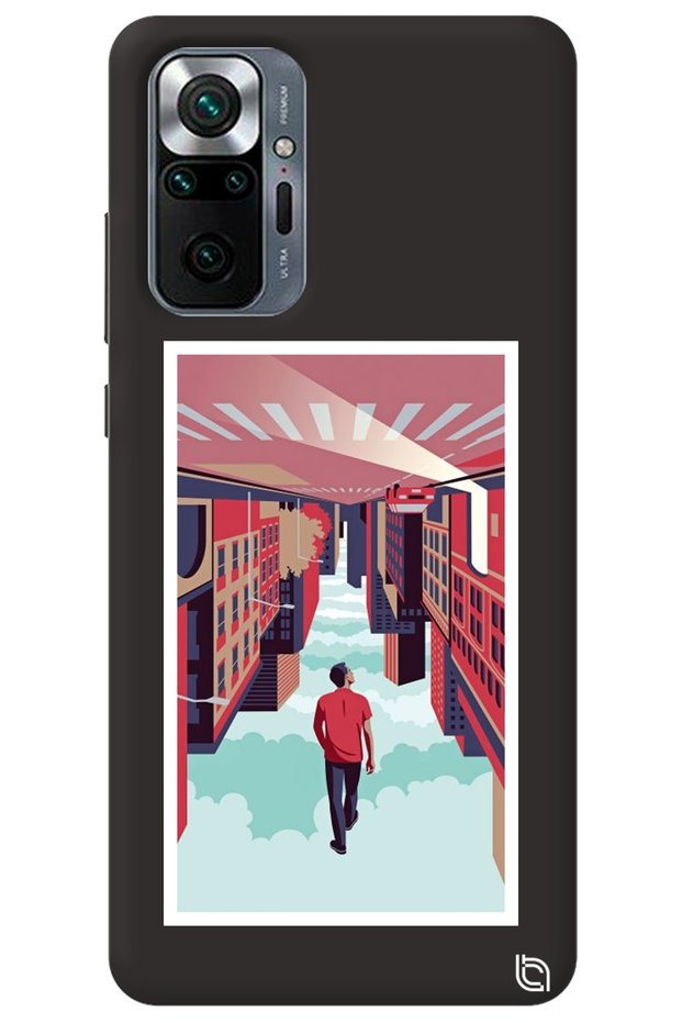 Xiaomi Redmi Note 10 Pro Black Color Reverse City Velvet Patterned Silicone Phone Case