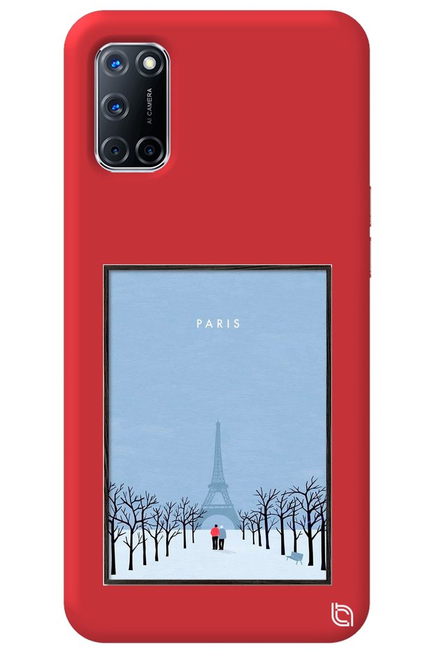 Silicone Phone Case for Oppo A72 Red Color Paris Poster with Velvet Pattern