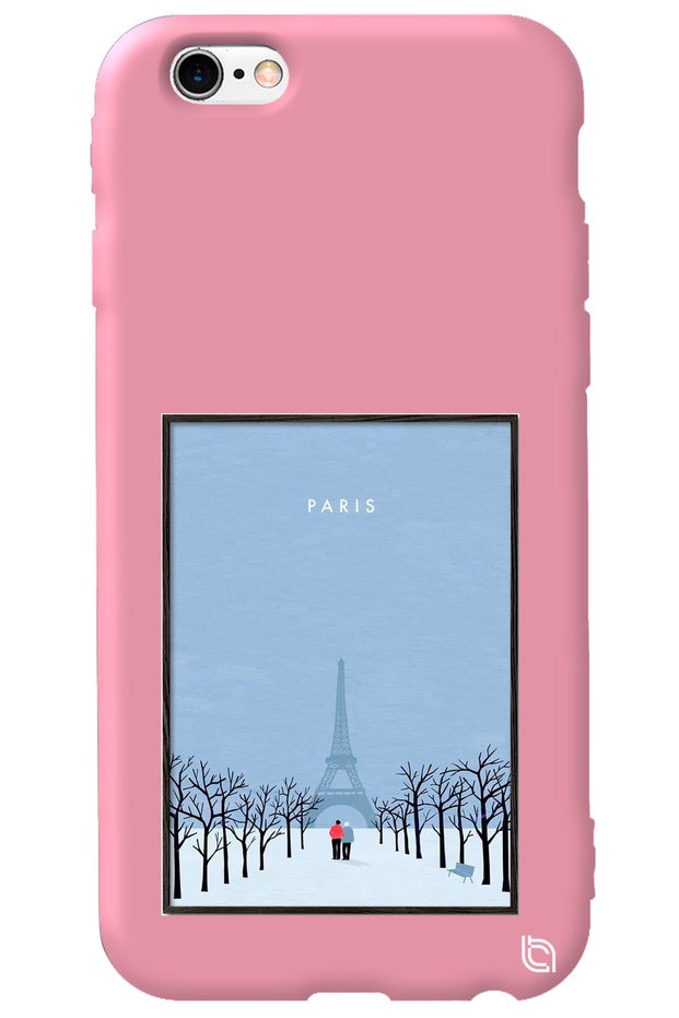 Silicone Phone Case for iPhone 6 6S Pink Color Paris Poster with Velvet Pattern