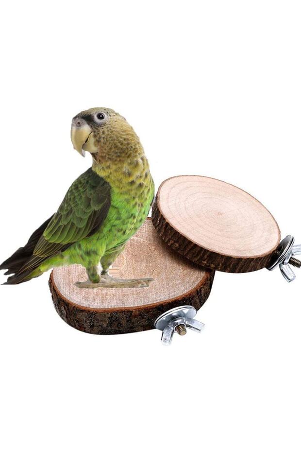 Set of 2 Natural Round Wooden Bird Stand, Canary Hamster Gerbil Rat Chinchilla Squirrel Cage Platform