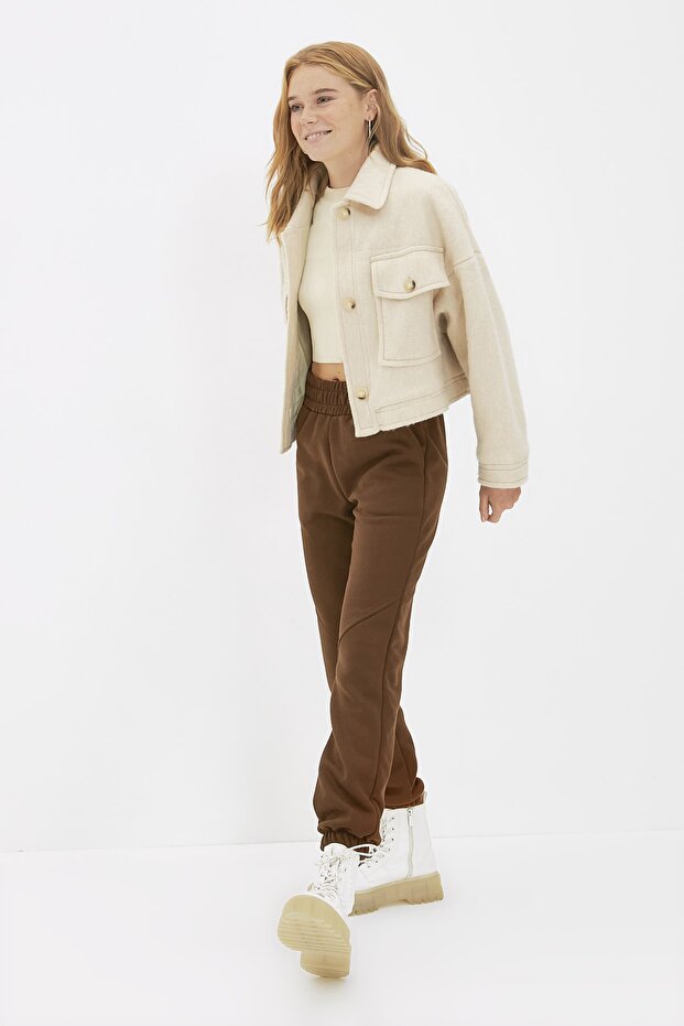 Kahverengi Basic Jogger Kalın İçi Polarlı Örme Eşofman Altı Pantolon TWOAW21EA0010 - 3