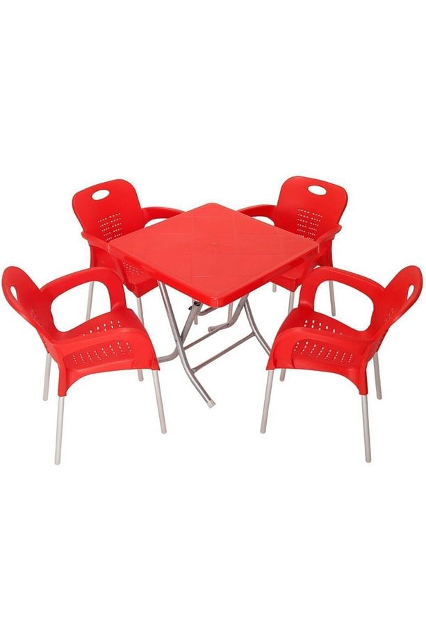 Katlanır Ayak 80x80 Alüminyum Ayaklı Nil Koltuk Masa Takımı Kırmızı - 1