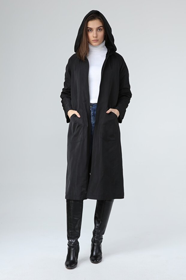 Long Trench Coat Raincoat with Fur Inside