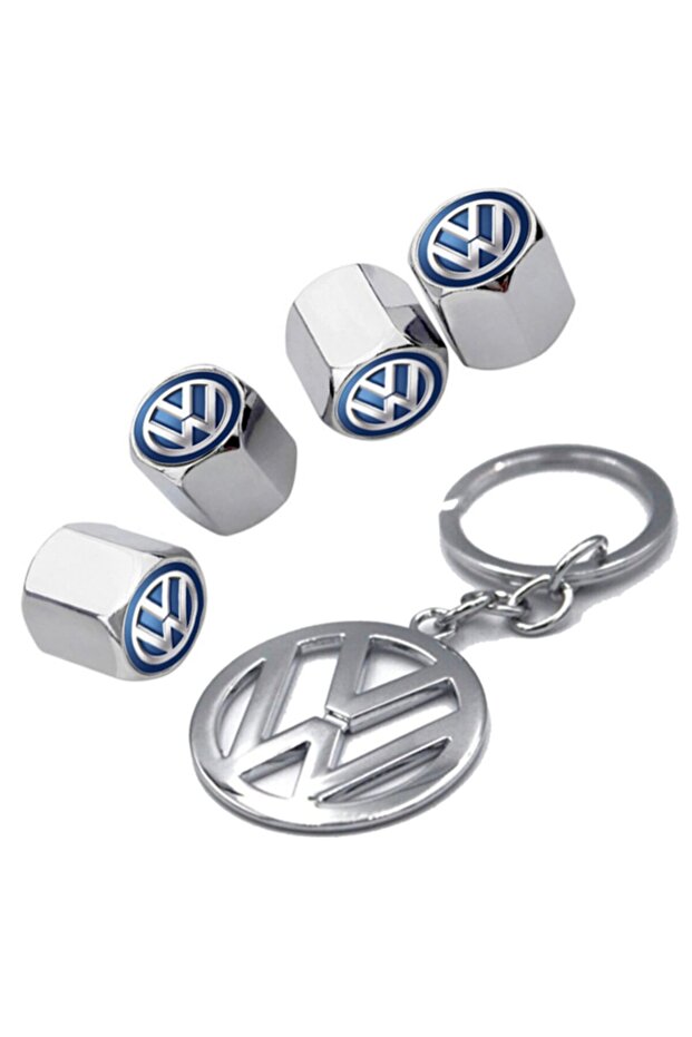 Chrome Color Valve Cover 4 Pieces with Blue Logo for Volkswagen Passat Cc 2012 and Chrome Keychain