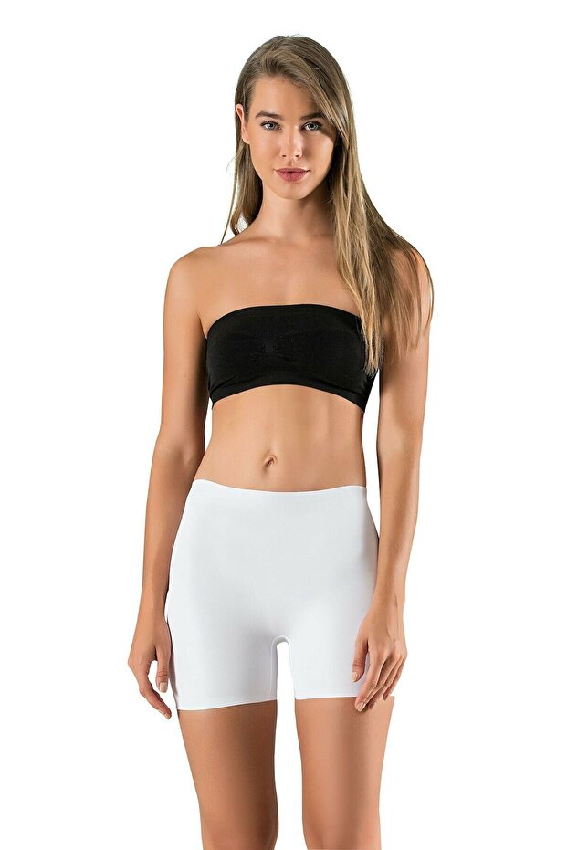 Women's White Long Shorts Boxer Seamless Laser Cut Non-Marking Silicone