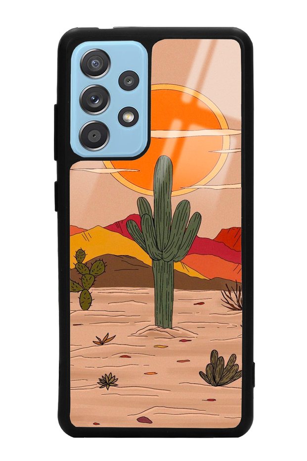 Samsung A72 Glossy Phone Case with Retro Cactus Sun Design
