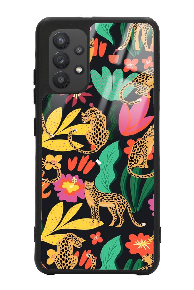 Samsung A32 Glossy Phone Case with Floral Cats Design
