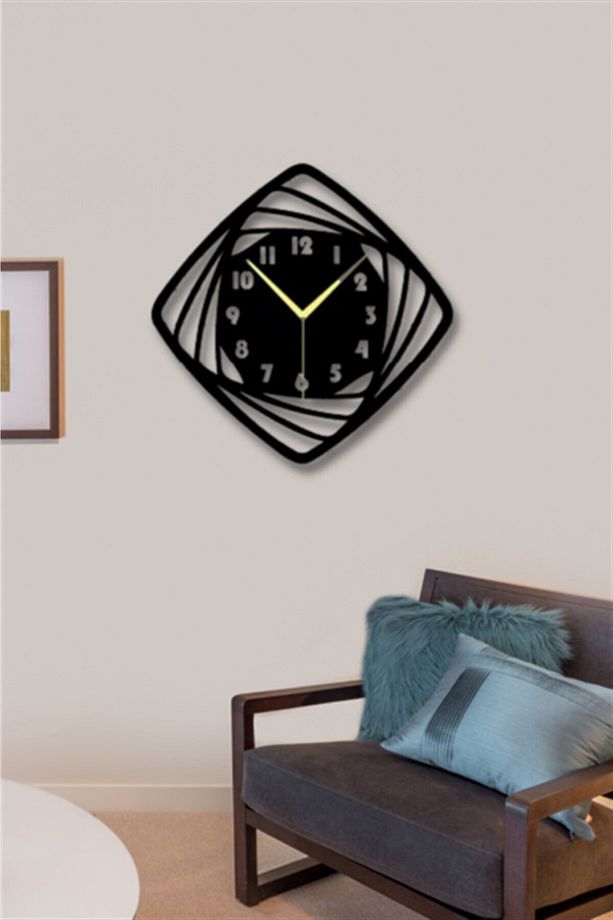 Siyah Ahşap Hipnoz Duvar Saati - Salon Oturma Yatak Odası Ofis Antre Için 45x45 Cm Duvar Dekoru - 2