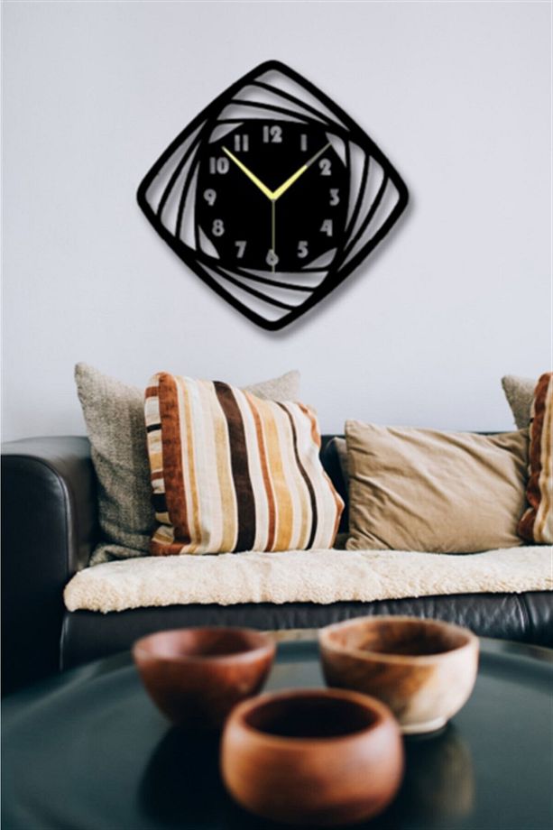 Siyah Ahşap Hipnoz Duvar Saati - Salon Oturma Yatak Odası Ofis Antre Için 45x45 Cm Duvar Dekoru - 3