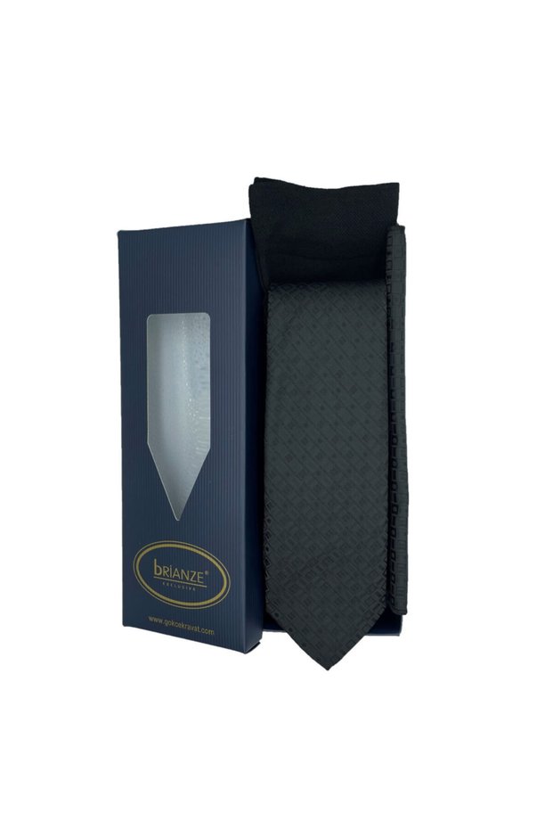Black Patterned Tie Handkerchief Socks Gift Set