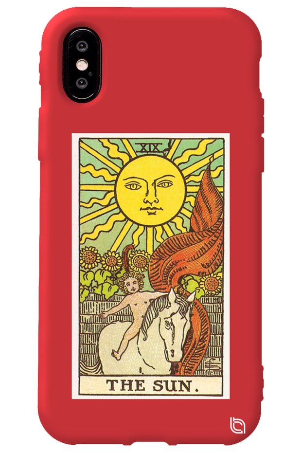 iPhone XS Red Color the Sun Inside Velvet Patterned Silicone Phone Case