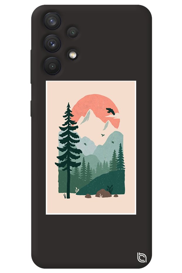 Samsung A32 Black Color Wild Oak Velvet Patterned Silicone Phone Case