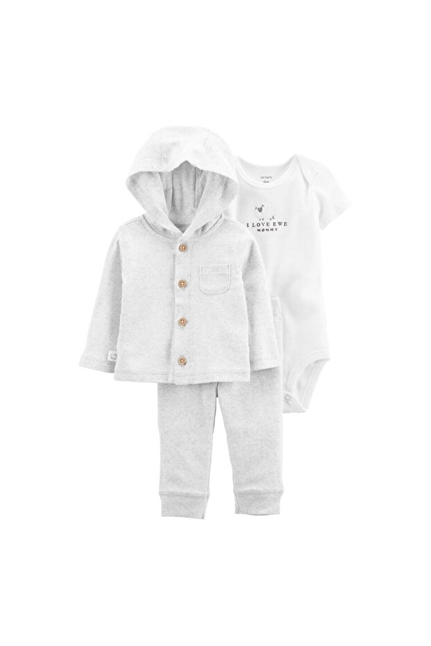 Layette Bebek 3'lü Hırka Set Beyaz - 1