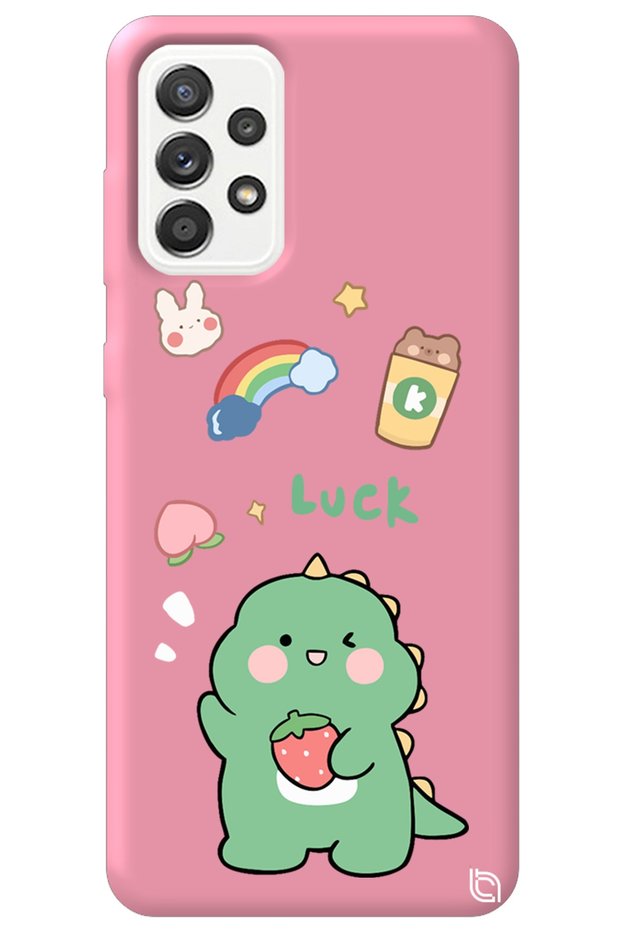 Samsung Galaxy A52 Pink Color Dinosaur Inside Velvet Patterned Silicone Phone Case
