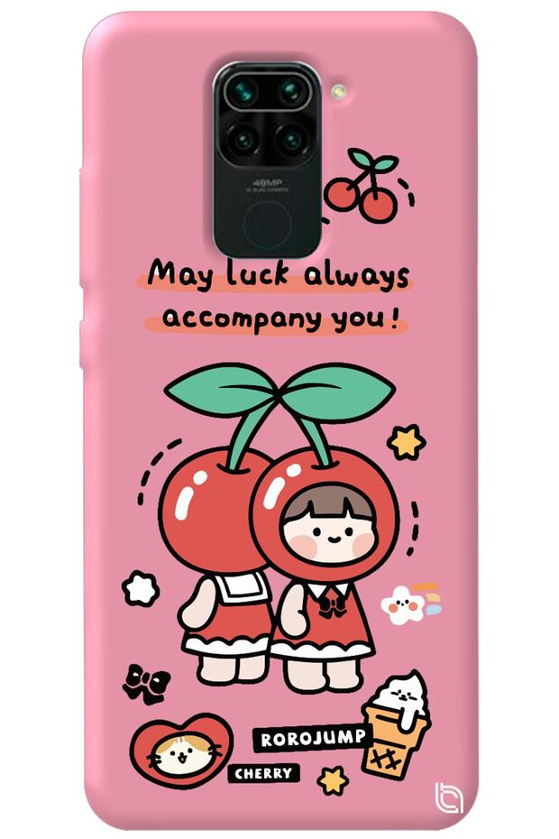 Xiaomi Redmi Note 9 Pink Color Cherry Velvet Patterned Silicone Phone Case
